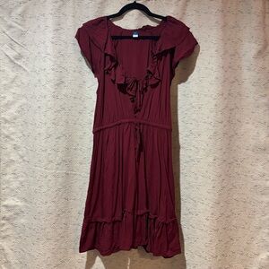 Burgundy Mini Dress with Ruffle Details